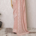 Blush Pink Synthetic Party Wear Saree with White Embroidery, 110 cm Width - Tailored in India (Blouse Not Included)-D17830