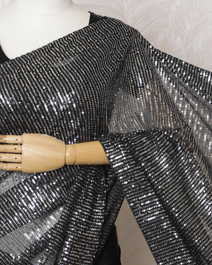 Glamorous Black Chiffon Saree Adorned with Sequins, 110 cm Width - Fashioned in India (Blouse Not Included)-D17832 Regal Fabrics