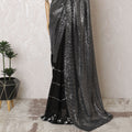Glamorous Black Chiffon Saree Adorned with Sequins, 110 cm Width - Fashioned in India (Blouse Not Included)-D17832 Regal Fabrics