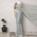 Chic Dusty Blue Synthetic Saree with Silver Embroidery, 110 cm Width - Fashioned in India (Blouse Not Included)-D17833