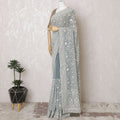 Chic Dusty Blue Synthetic Saree with Silver Embroidery, 110 cm Width - Fashioned in India (Blouse Not Included)-D17833