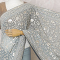 Chic Dusty Blue Synthetic Saree with Silver Embroidery, 110 cm Width - Fashioned in India (Blouse Not Included)-D17833