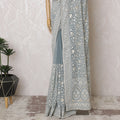 Chic Dusty Blue Synthetic Saree with Silver Embroidery, 110 cm Width - Fashioned in India (Blouse Not Included)-D17833