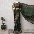 Enchanted Forest Tussar Silk Saree with Hand-Embroidered Florals, Traditional Indian Elegance, 110cm Width, 5.5m Length – Blouse Not Included-D17834 Regal Fabrics