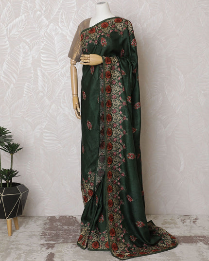 Enchanted Forest Tussar Silk Saree with Hand-Embroidered Florals, Traditional Indian Elegance, 110cm Width, 5.5m Length – Blouse Not Included-D17834 Regal Fabrics