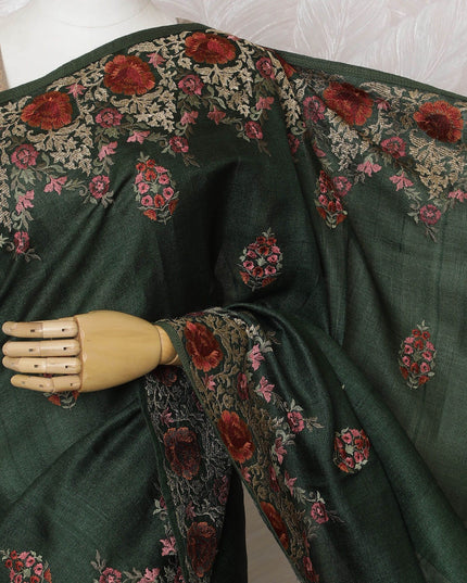 Enchanted Forest Tussar Silk Saree with Hand-Embroidered Florals, Traditional Indian Elegance, 110cm Width, 5.5m Length – Blouse Not Included-D17834 Regal Fabrics