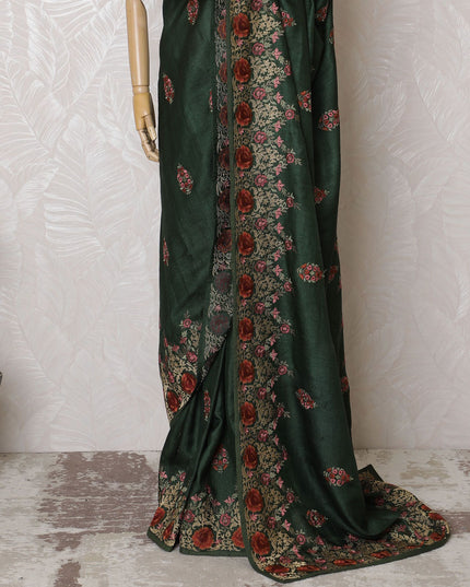Enchanted Forest Tussar Silk Saree with Hand-Embroidered Florals, Traditional Indian Elegance, 110cm Width, 5.5m Length – Blouse Not Included-D17834 Regal Fabrics