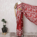 Crimson Tussar Silk Saree with White Floral Zari Embroidery, Handcrafted in India, 110cm Width, 5.5m Length – Blouse Piece Excluded-D17835 Regal Fabrics