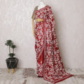 Crimson Tussar Silk Saree with White Floral Zari Embroidery, Handcrafted in India, 110cm Width, 5.5m Length – Blouse Piece Excluded-D17835 Regal Fabrics