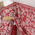 Crimson Tussar Silk Saree with White Floral Zari Embroidery, Handcrafted in India, 110cm Width, 5.5m Length – Blouse Piece Excluded-D17835 Regal Fabrics