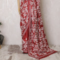 Crimson Tussar Silk Saree with White Floral Zari Embroidery, Handcrafted in India, 110cm Width, 5.5m Length – Blouse Piece Excluded-D17835 Regal Fabrics