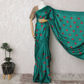 Enchanting Teal Tussar Silk Saree with Red Embroidered Motifs, Crafted in India, 110cm Width, 5.5m Length – Blouse Not Included-D17841 Regal Fabrics