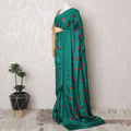 Enchanting Teal Tussar Silk Saree with Red Embroidered Motifs, Crafted in India, 110cm Width, 5.5m Length – Blouse Not Included-D17841 Regal Fabrics