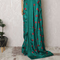 Enchanting Teal Tussar Silk Saree with Red Embroidered Motifs, Crafted in India, 110cm Width, 5.5m Length – Blouse Not Included-D17841 Regal Fabrics