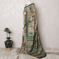Rustic Beige Tussar Silk Saree with Green Border and Printed Motifs, Traditional Indian Elegance, 110cm Width, 5.5m Length – Blouse Not Included-D17843 Regal Fabrics