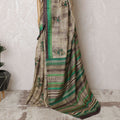 Rustic Beige Tussar Silk Saree with Green Border and Printed Motifs, Traditional Indian Elegance, 110cm Width, 5.5m Length – Blouse Not Included-D17843 Regal Fabrics