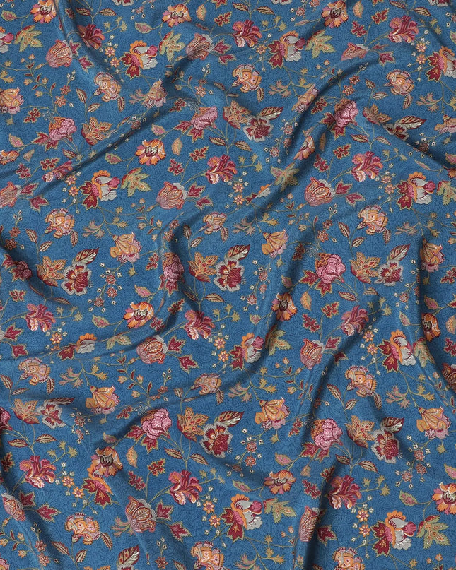 Vintage Floral Printed Pure Silk Crepe Fabric - Artisanal, 110cm Width, Crafted in India - Purchase Online by the Meter-D18028 Regal Fabrics