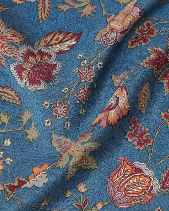 Vintage Floral Printed Pure Silk Crepe Fabric - Artisanal, 110cm Width, Crafted in India - Purchase Online by the Meter-D18028 Regal Fabrics