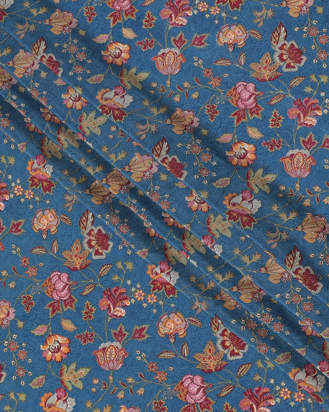 Vintage Floral Printed Pure Silk Crepe Fabric - Artisanal, 110cm Width, Crafted in India - Purchase Online by the Meter-D18028 Regal Fabrics