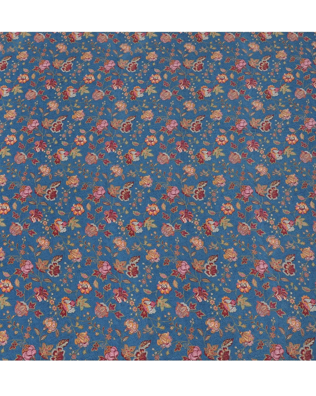 Vintage Floral Printed Pure Silk Crepe Fabric - Artisanal, 110cm Width, Crafted in India - Purchase Online by the Meter-D18028 Regal Fabrics