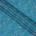 Turquoise Blue Pure Silk Crepe Fabric with Intricate Floral Design - Luxurious, 110cm Width, Authentically Made in India - Buy Online by the Meter-D18029