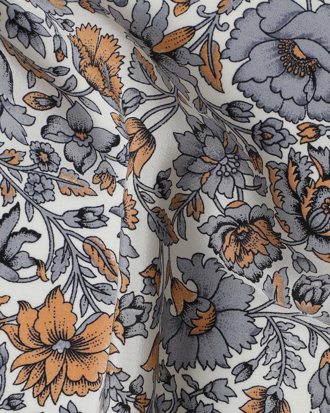 قماش كريب حرير نقي أنيق باللون الرمادي والعنبر - تصميم أنيق، عرض 110 سم، صناعة هندية - تسوق عبر الإنترنت بواسطة Meter-D18030