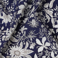 Navy & White Botanical Print Pure Silk Crepe Fabric - Timeless Elegance, 110cm Width, Crafted in India - Buy Online by the Meter-D18031 Regal Fabrics