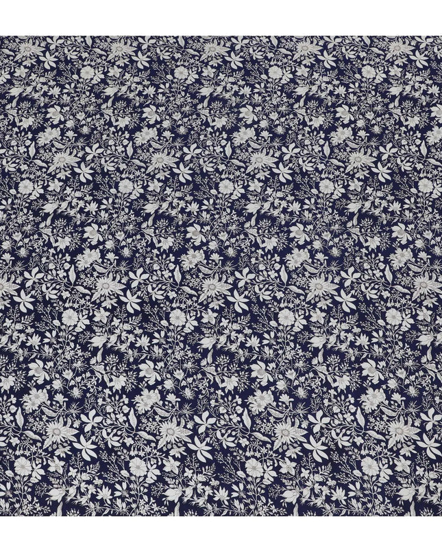 Navy & White Botanical Print Pure Silk Crepe Fabric - Timeless Elegance, 110cm Width, Crafted in India - Buy Online by the Meter-D18031 Regal Fabrics