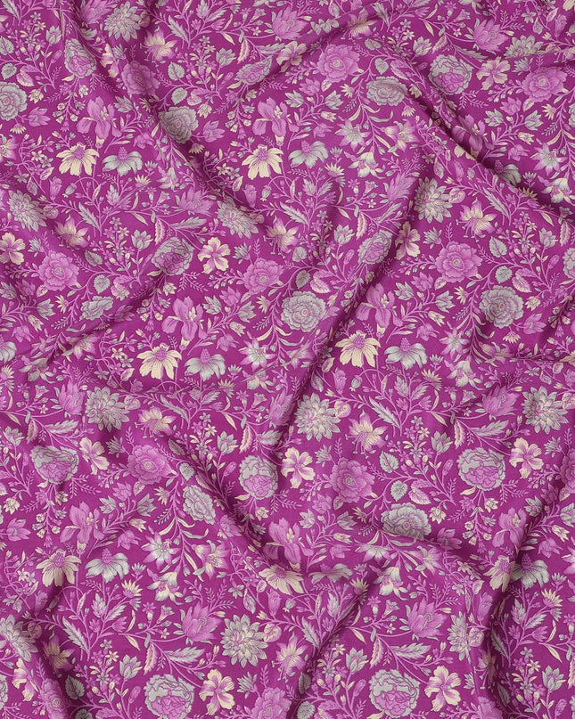 Magenta Majesty Floral Pure Silk Crepe Fabric - Exquisite Print, 110cm Width, Handcrafted in India - Shop Online by the Meter-D18035 Regal Fabrics