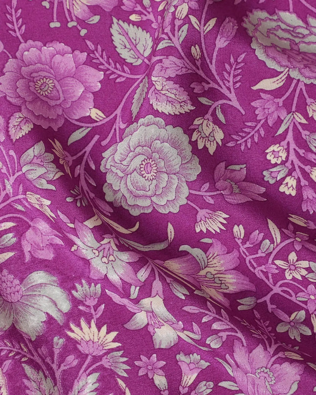 Magenta Majesty Floral Pure Silk Crepe Fabric - Exquisite Print, 110cm Width, Handcrafted in India - Shop Online by the Meter-D18035 Regal Fabrics