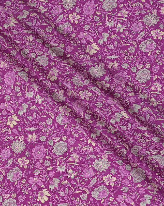 Magenta Majesty Floral Pure Silk Crepe Fabric - Exquisite Print, 110cm Width, Handcrafted in India - Shop Online by the Meter-D18035 Regal Fabrics
