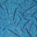 Azure Blossom Pure Silk Crepe Fabric - Exotic Floral Elegance, 110cm Width, Indian Heritage - Buy Online by the Meter-D18036