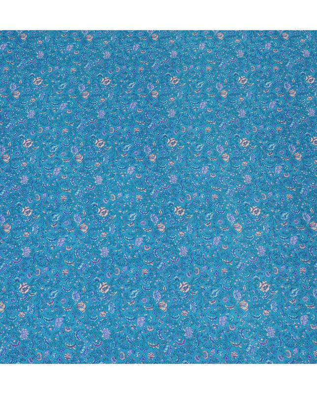 قماش كريب من الحرير الخالص باللون الأزرق السماوي مع زهور اللافندر - صناعة متقنة، عرض 110 سم - الشراء عبر الإنترنت بالمتر-D18037