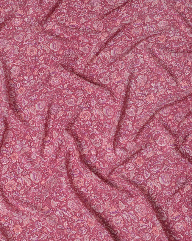 قماش كريب حرير نقي من Coral Rose Garden - طباعة حرفية، عرض 110 سم، صناعة هندية - اشترِ عبر الإنترنت بواسطة Meter-D18038