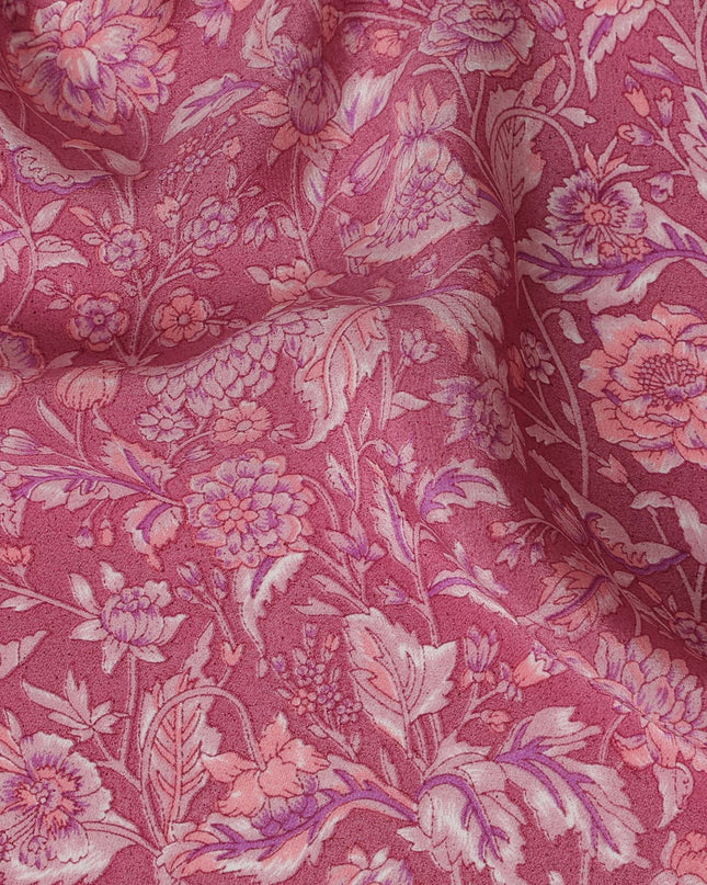 قماش كريب حرير نقي من Coral Rose Garden - طباعة حرفية، عرض 110 سم، صناعة هندية - اشترِ عبر الإنترنت بواسطة Meter-D18038