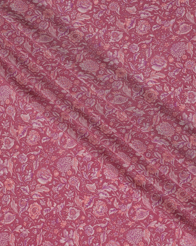 قماش كريب حرير نقي من Coral Rose Garden - طباعة حرفية، عرض 110 سم، صناعة هندية - اشترِ عبر الإنترنت بواسطة Meter-D18038