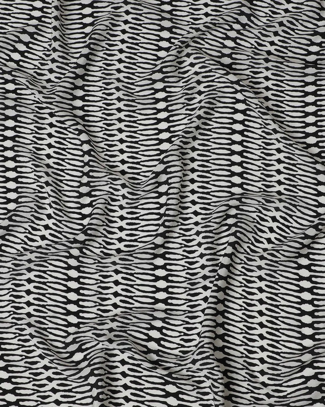 Monochrome Serpentine Pure Silk Crepe Fabric - Bold Print, 110cm Width, Indian Silk - Buy Online by the Meter-D18040 Regal Fabrics