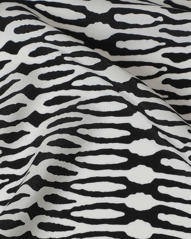 Monochrome Serpentine Pure Silk Crepe Fabric - Bold Print, 110cm Width, Indian Silk - Buy Online by the Meter-D18040 Regal Fabrics
