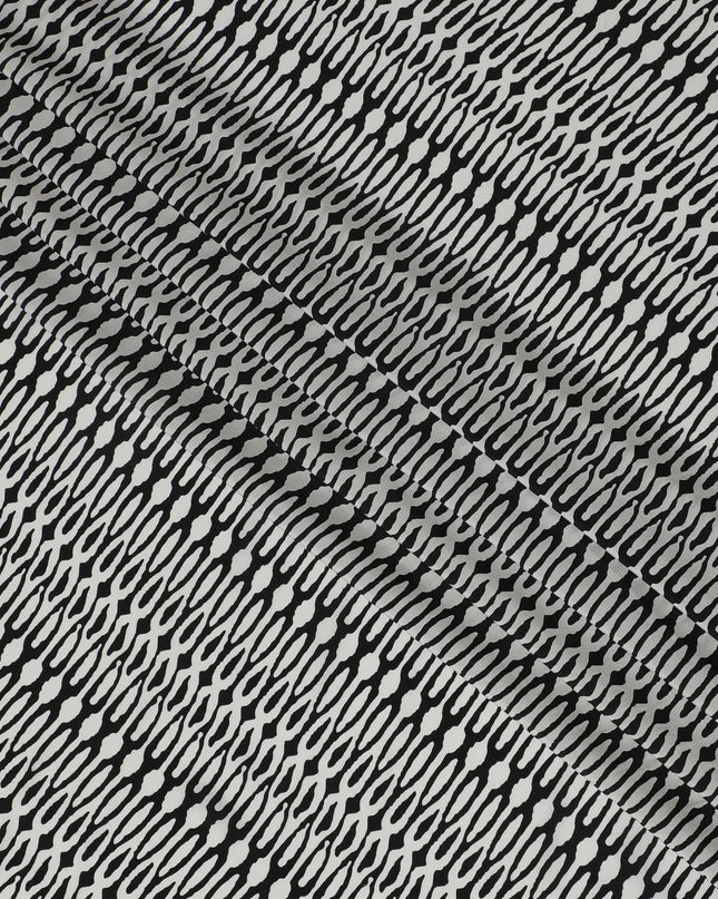 Monochrome Serpentine Pure Silk Crepe Fabric - Bold Print, 110cm Width, Indian Silk - Buy Online by the Meter-D18040 Regal Fabrics
