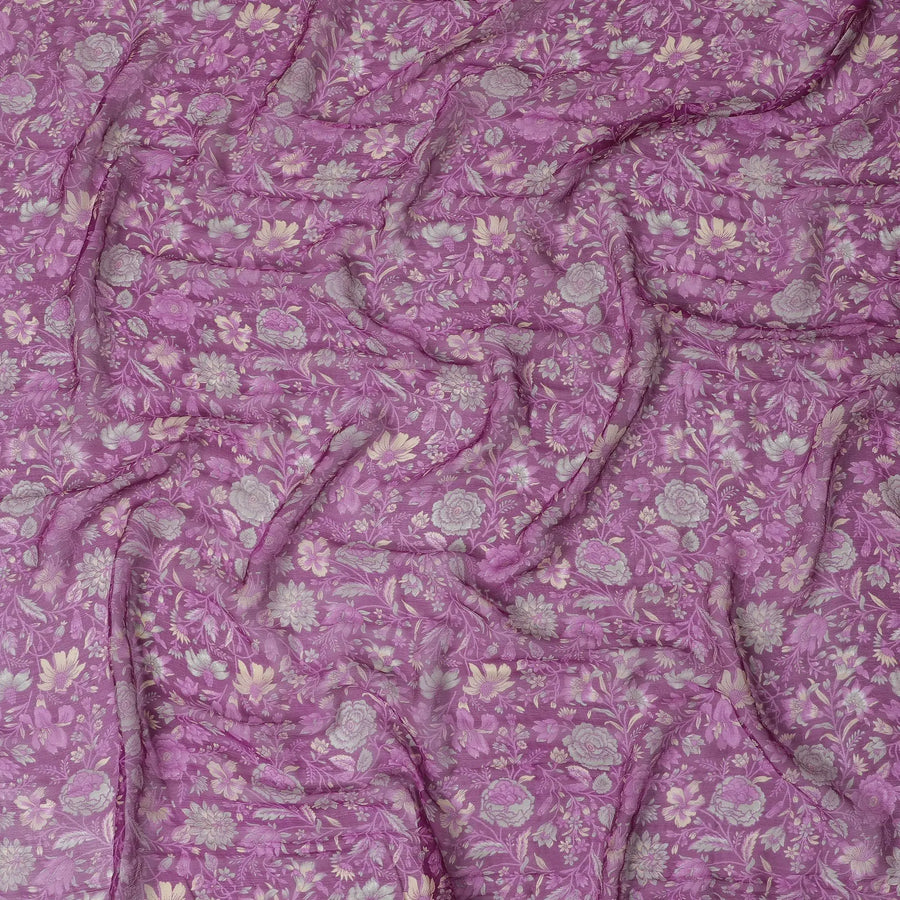 Lavender Blossom Pure Silk wrinkle Chiffon Fabric - Elegant Printed Design, 110cm Width - Buy Online by the Meter-D18044 Regal Fabrics