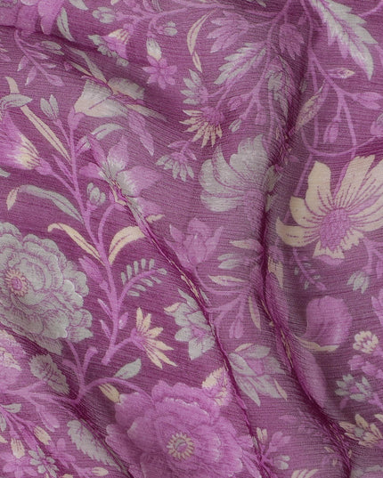 Lavender Blossom Pure Silk wrinkle Chiffon Fabric - Elegant Printed Design, 110cm Width - Buy Online by the Meter-D18044