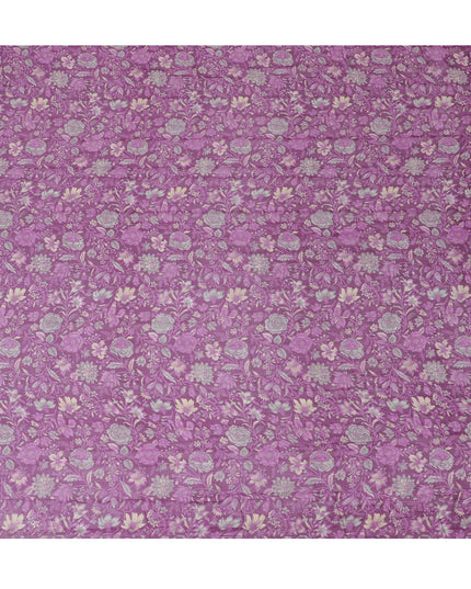 Lavender Blossom Pure Silk wrinkle Chiffon Fabric - Elegant Printed Design, 110cm Width - Buy Online by the Meter-D18044