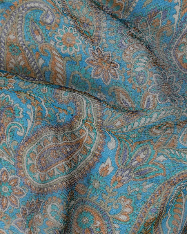 قماش شيفون حريري نقي التجاعيد من Aqua Paisley Dream - طباعة غريبة، عرض 110 سم - شراء عبر الإنترنت بواسطة Meter-D18045