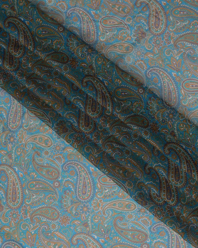 قماش شيفون حريري نقي التجاعيد من Aqua Paisley Dream - طباعة غريبة، عرض 110 سم - شراء عبر الإنترنت بواسطة Meter-D18045