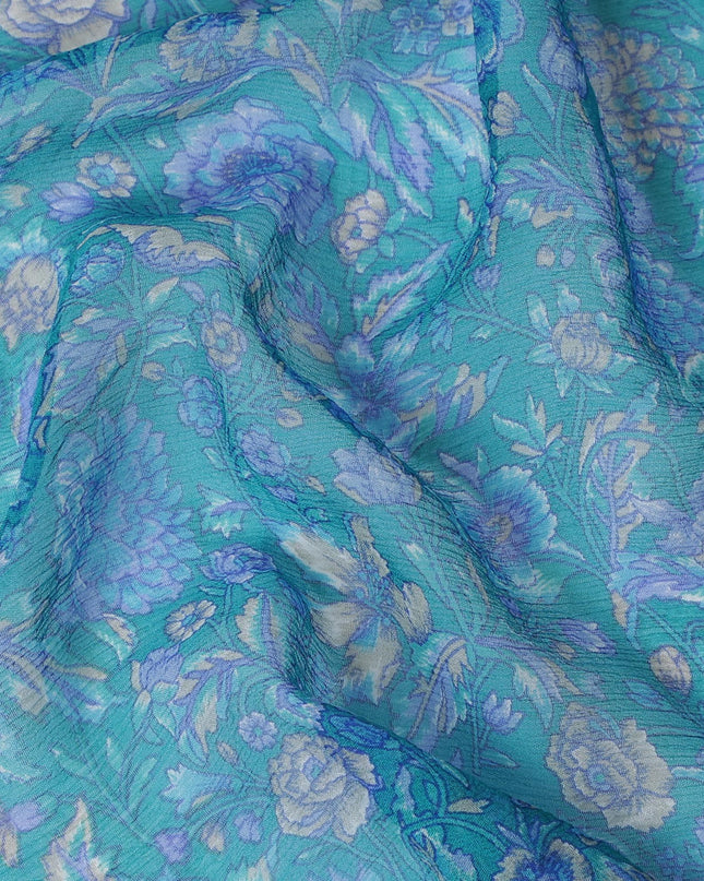قماش شيفون حريري نقي التجاعيد من Oceanic Garden - طباعة زهور رائعة، عرض 110 سم - شراء عبر الإنترنت بواسطة Meter-D18048