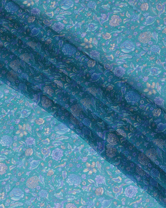 قماش شيفون حريري نقي التجاعيد من Oceanic Garden - طباعة زهور رائعة، عرض 110 سم - شراء عبر الإنترنت بواسطة Meter-D18048