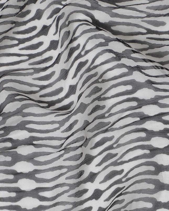 Monochrome Elegance Pure Wrinkle Silk Chiffon Fabric - Contemporary Print, 110cm Width - Buy Online by the Meter-D18051