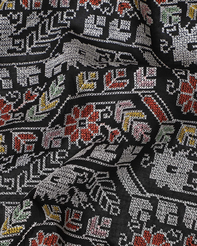 قماش فوال قطني بنمط طباعة هندي تقليدي - زخارف فنية على شكل فيل وزهور، بعرض 110 سم - تسوق عبر الإنترنت-D18124