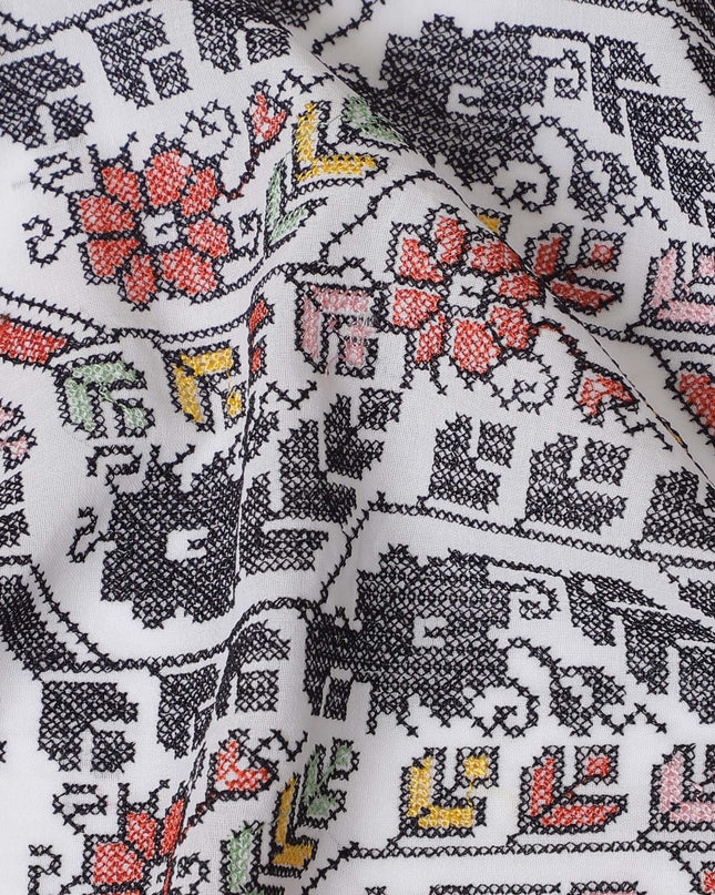 قماش فوال قطني سحري أحادي اللون - تطريز هندي تقليدي مع بقع حمراء، بعرض 110 سم - تسوق عبر الإنترنت-D18125