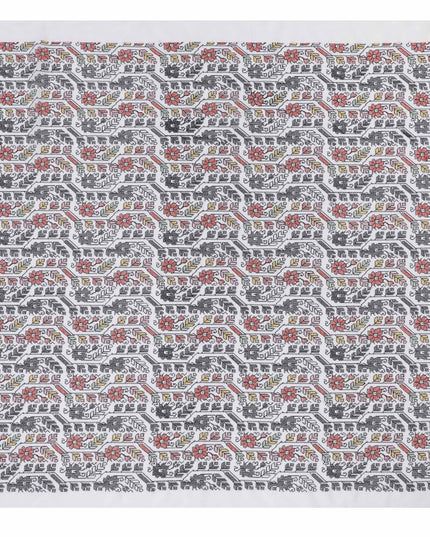 Monochrome Magic Cotton Voile Fabric - Traditional Indian Embroidery with Pops of Red, 110 cm Wide - Shop Online-D18125